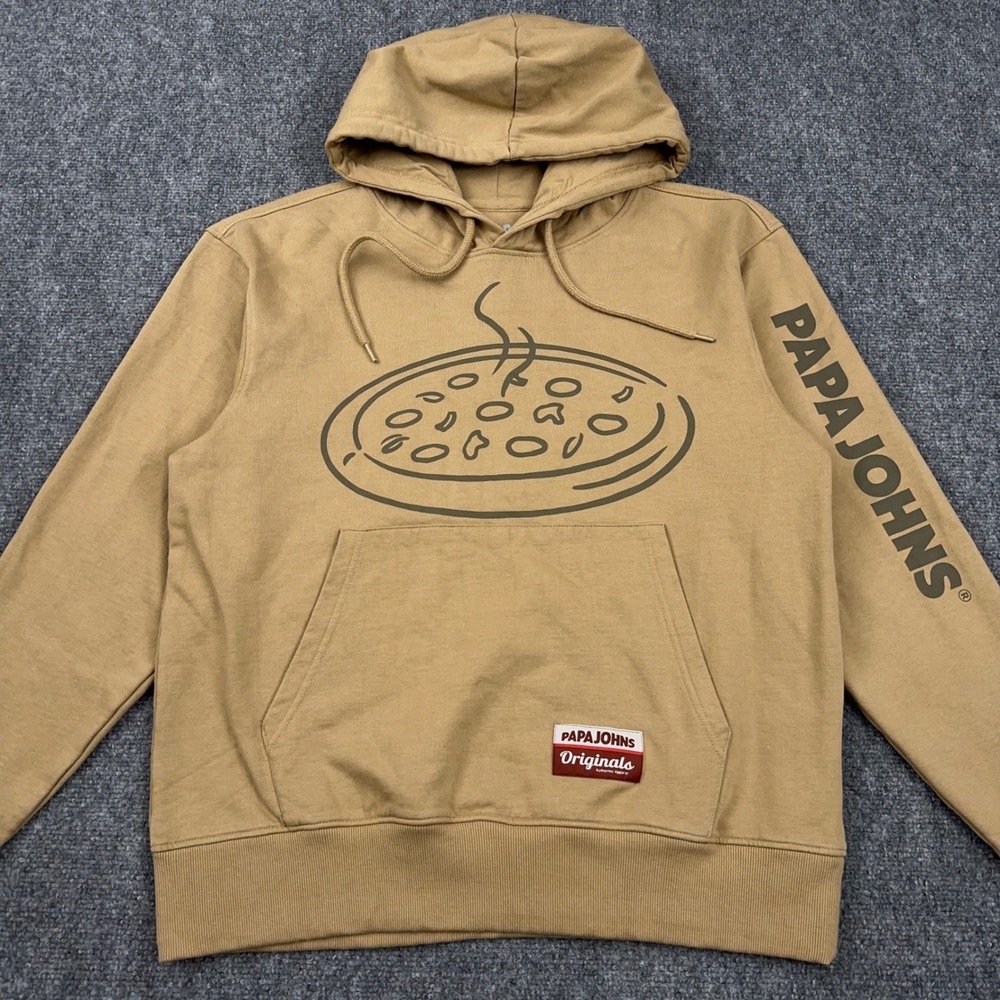 Papa Johns Hoodie Mens Medium Graphic Sleeve Logo Originals Heavyweight Pullover